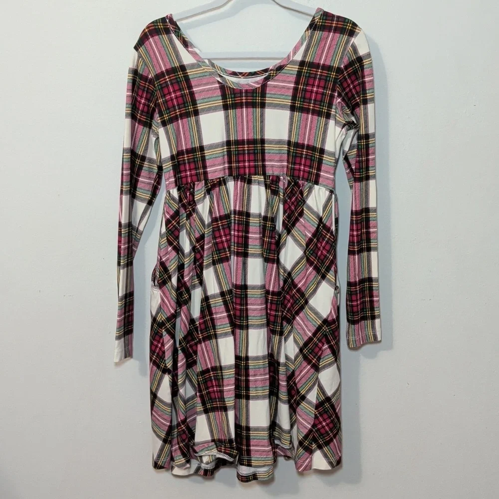 Hanna Andersson Long-Sleeve Skater Dress Christmas Tartan Plaid Girls Size 8